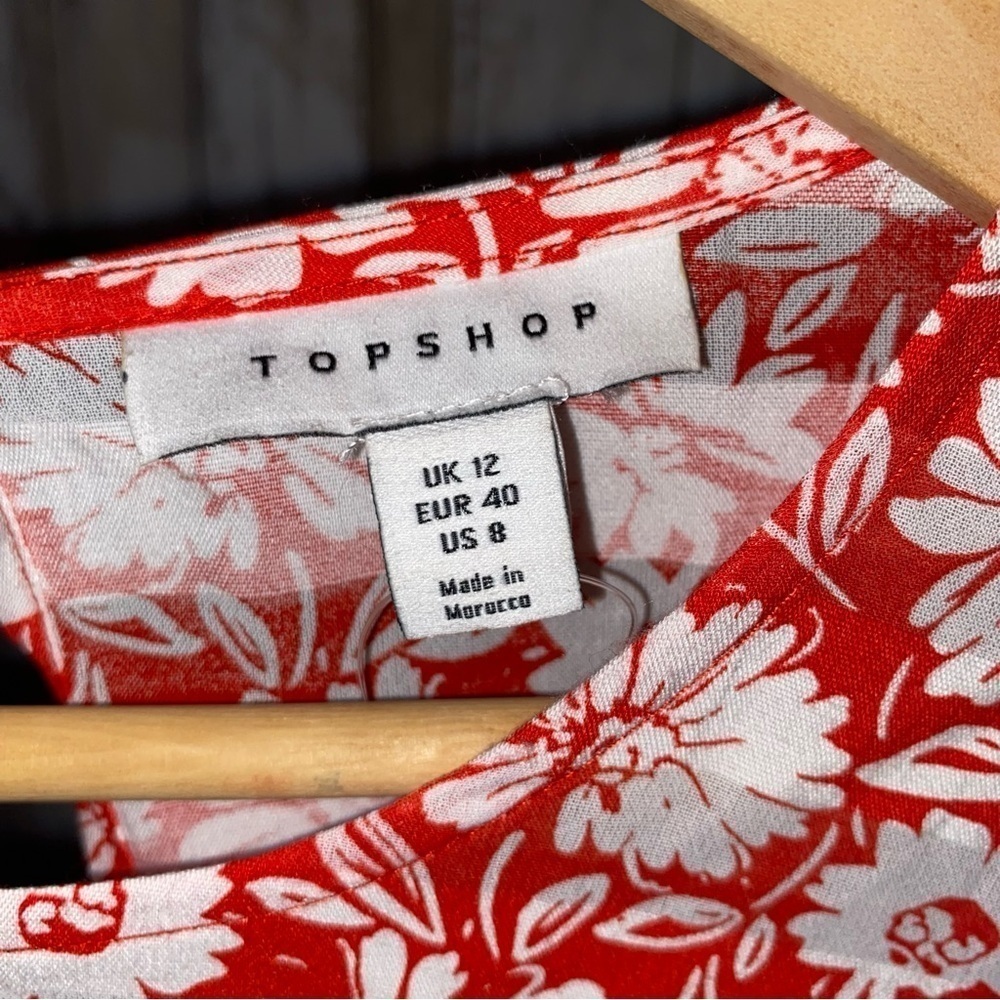 NWT Topshop Red Daisy Side Cutout Tea Length Dress - Picture 9 of 10